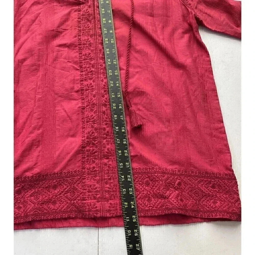Madewell Women's Top Size XXS Red Embroidered 3/4 Sleeve Tassel Holiday - Picture 11 of 11
